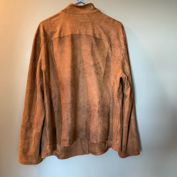 Chico's Faux Suede Jacket Size 3 PTP 26" Washable & Braided Sleeve, Full Zip - Picture 2 of 6